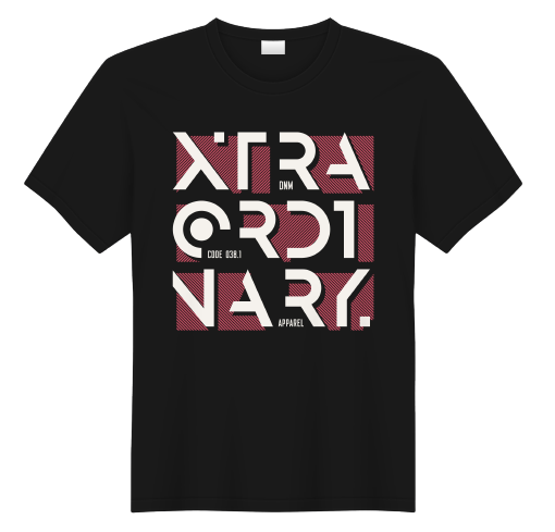 Graphic T-shirt with the words XTRA ORDI NARY.